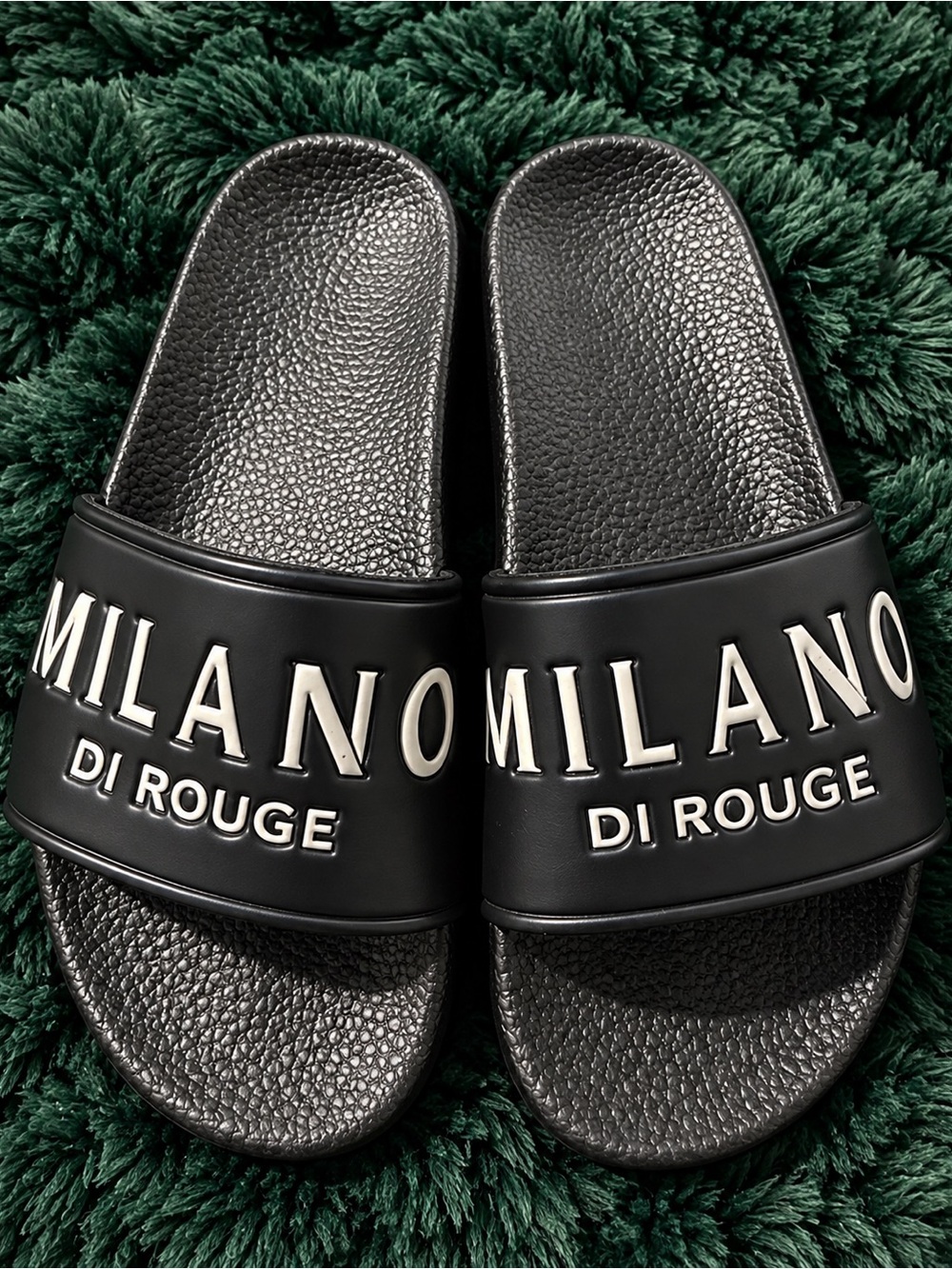 Milano Di Rouge Black Slide Sandals with Raised Logo